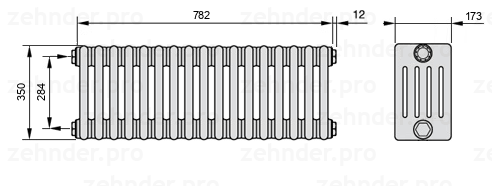 Схема (чертеж) Радиатор Zehnder Charleston 5035/17 №1270 Белый глянцевый RAL 9016